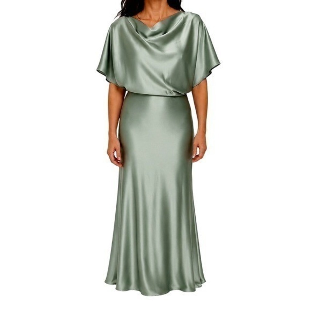 Amsale Fluid Satin Drape Gown P727S Green Formal 12 Wedding Guest Mother Bride